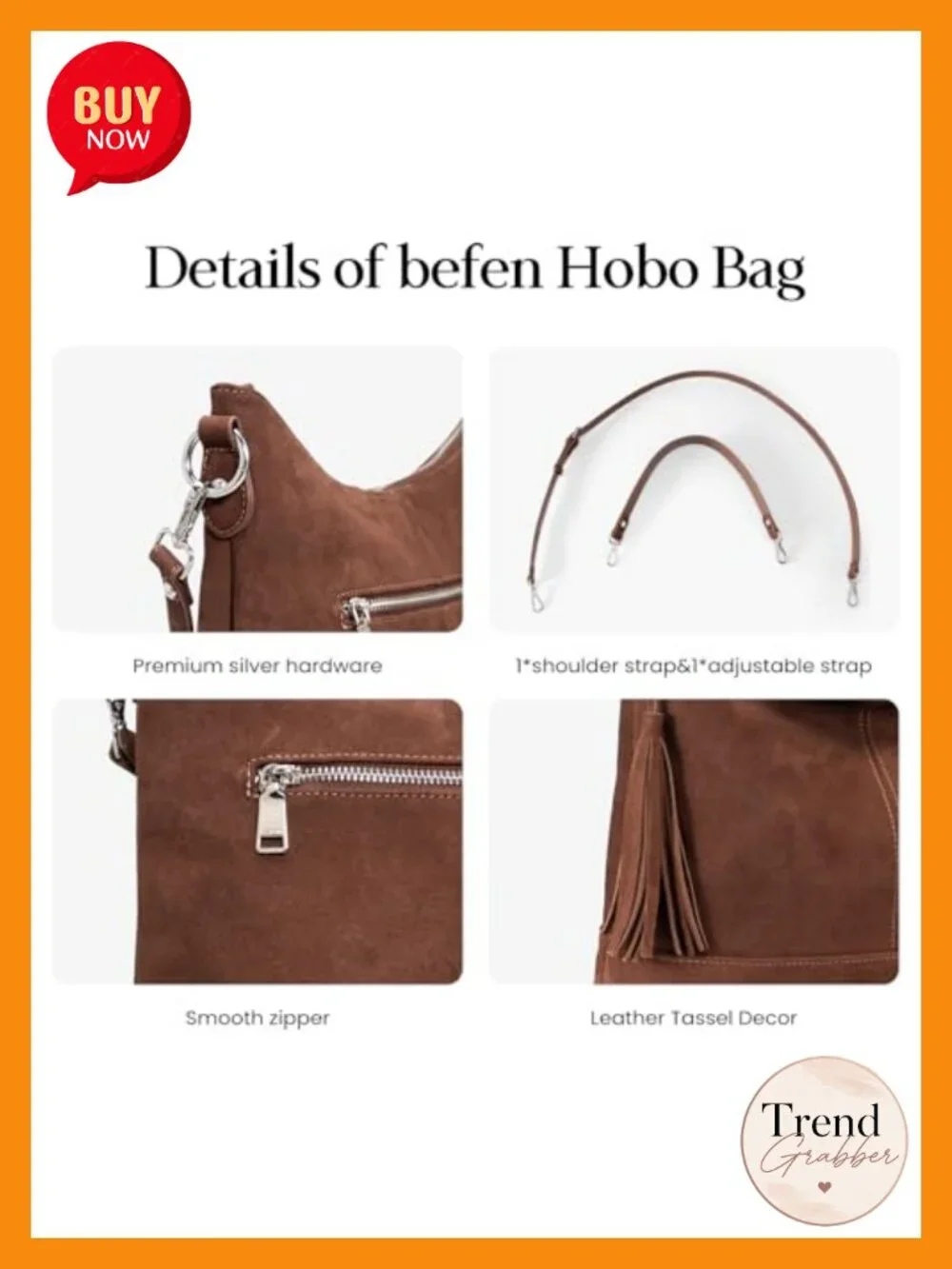 Genuine Leather Hobo Crossbody Bag, Soft Real Suede, Fringe, Dual Removable